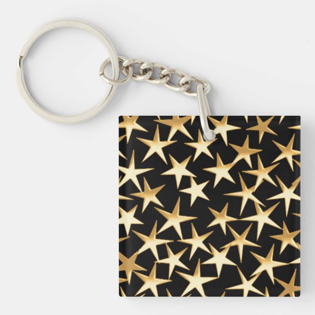 Gold stars on a black background key ring (Front)