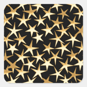 Gold stars on a black background square sticker