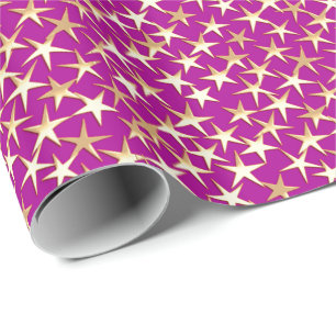 Gold stars on amethyst purple wrapping paper