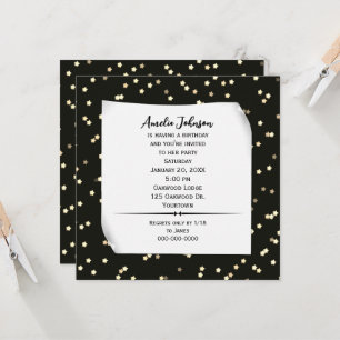 Gold Stars On Black Birthday Invite