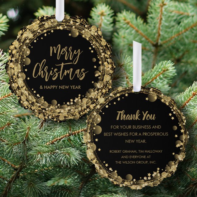Gold Stars on Black Business Thank You Tree Decoration Card (Creator Uploaded)