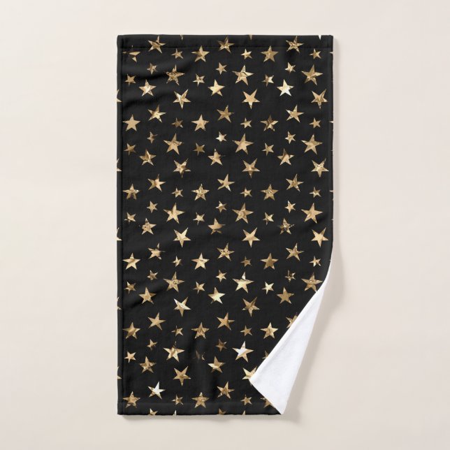 Gold Stars on Black Hand Towel (Hand Towel)