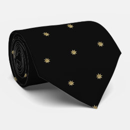Gold stars on black. Magic beautiful pattern Tie