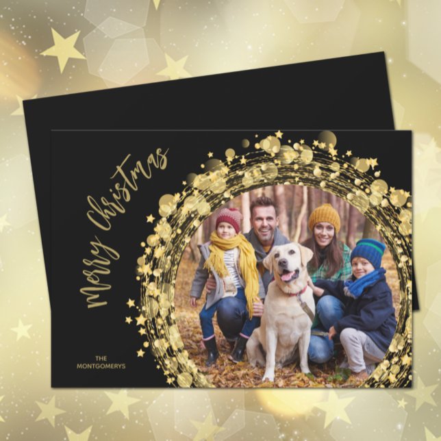 Gold Stars on Black Merry Christmas Holiday Card (Creator Uploaded)