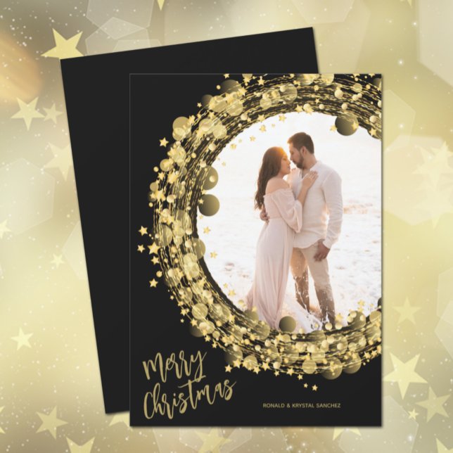 Gold Stars on Black Merry Christmas Photo Holiday Card (Creator Uploaded)