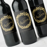 Gold Stars on Black Merry Christmas Wine Label<br><div class="desc">Merry Christmas in chic lettering is surrounded by a gold star wreath on a black background and your personalization at the bottom of these wine labels. MATCHING items in our collection.</div>