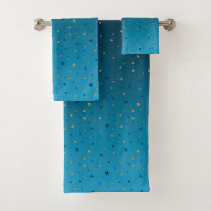 Gold stars on blue.  bath towel set