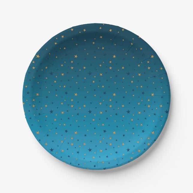 Gold stars on blue.  paper plate (Front)