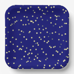 Gold Stars On Blue Paper Plate