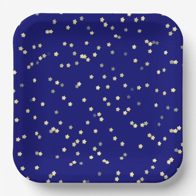 Gold Stars On Blue Paper Plate (Front)