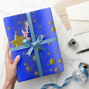 Gold Stars on Blue Wrapping Paper