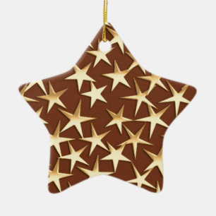 Gold stars on chocolate brown ceramic tree decoration