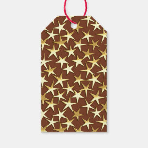 Gold stars on chocolate brown gift tags