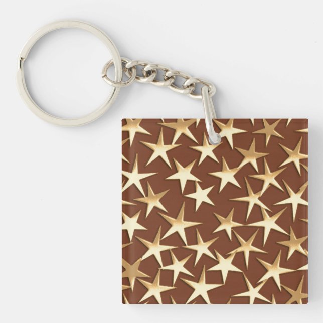 Gold stars on chocolate brown key ring (Front)