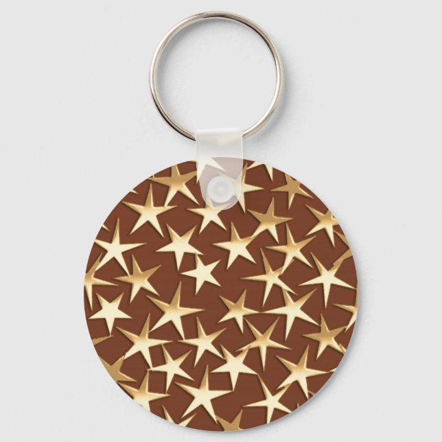 Gold stars on chocolate brown key ring (Front)