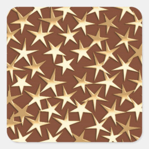 Gold stars on chocolate brown square sticker