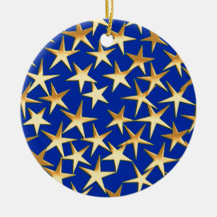 Gold stars on cobalt blue ceramic tree decoration