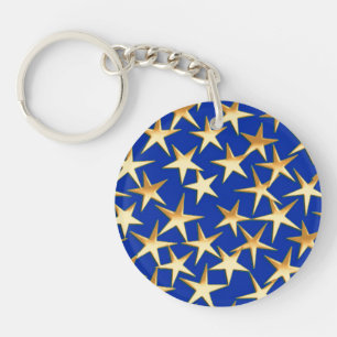 Gold stars on cobalt blue key ring