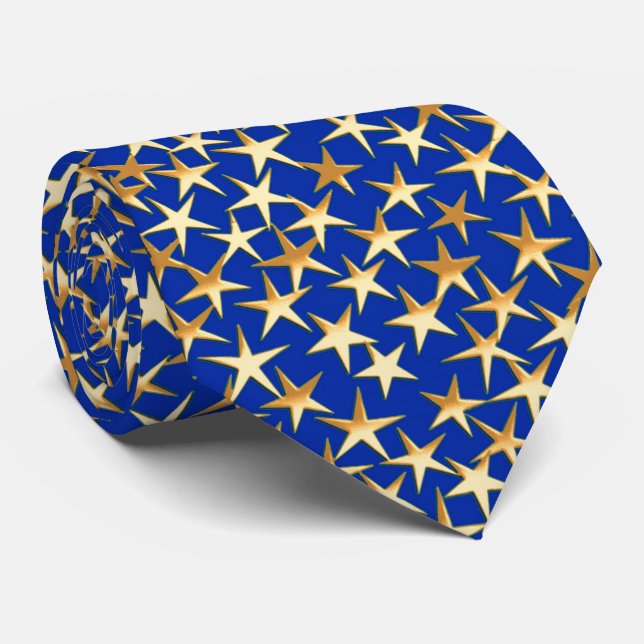 Gold stars on cobalt blue tie (Rolled)