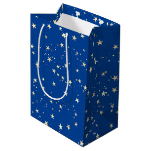 Gold Stars on Deep Blue Background Medium Gift Bag