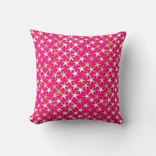 Gold stars on fuchsia pink cushion