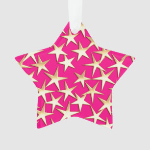 Gold stars on fuchsia pink ornament
