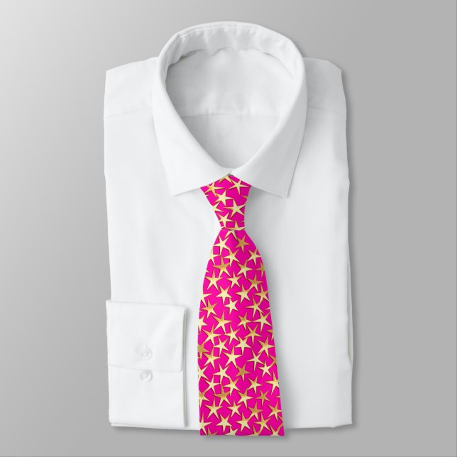 Gold stars on fuchsia pink tie (Tied)