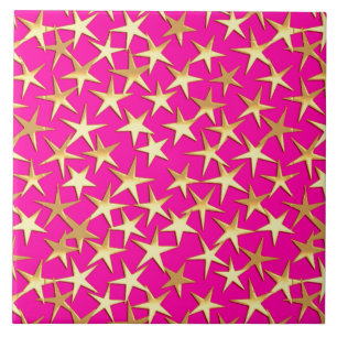 Gold stars on fuchsia pink tile