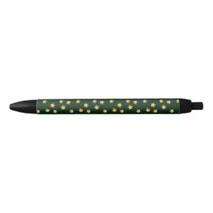 Gold stars on green black ink pen