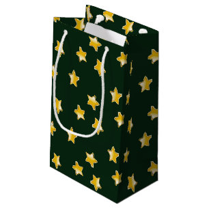 Gold stars on green small gift bag