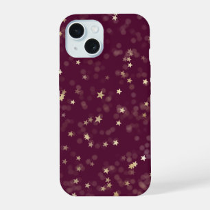 Gold Stars On Maroon iPhone 15 Case