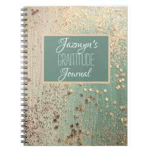 Gold Stars on Sage Gratitude Personalised Notebook