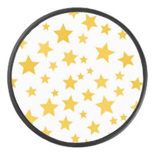 gold stars on white background hockey puck