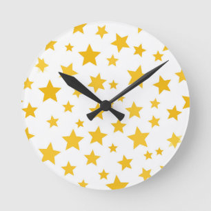 gold stars on white background round clock