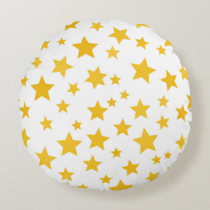 gold stars on white background round cushion