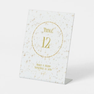 Gold Stars On White In Gold Circle Tabletop Pedestal Sign