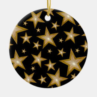 Gold Stars ornament round black