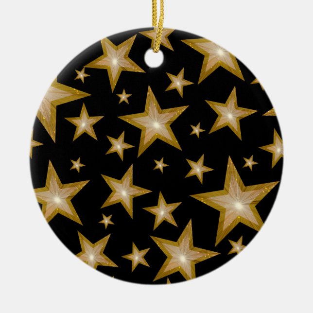 Gold Stars ornament round black (Front)