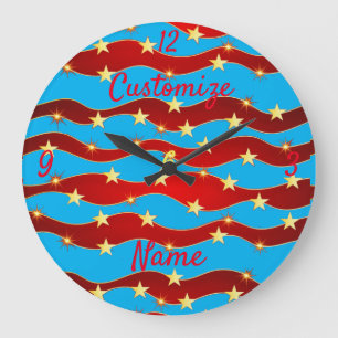 Gold Stars Patriotic Sky Thunder_Cove  Large Clock