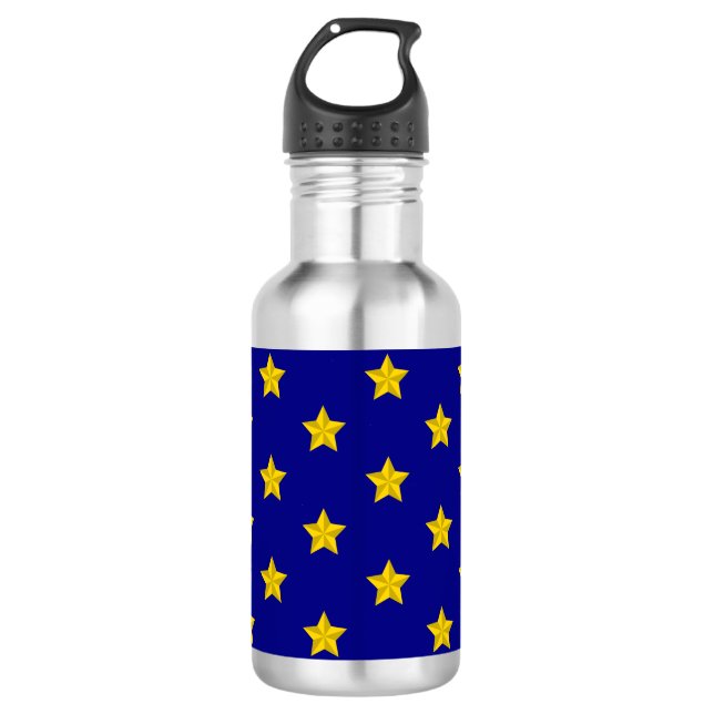 Gold Stars Pattern, Navy Blue, Exclusive 532 Ml Water Bottle (Front)