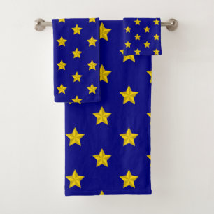 Gold Stars Pattern, Navy Blue, Exclusive Bath Towel Set
