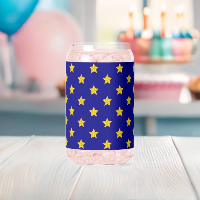 Gold Stars Pattern, Navy Blue, Exclusive Can Glass (Insitu (Baby Shower))