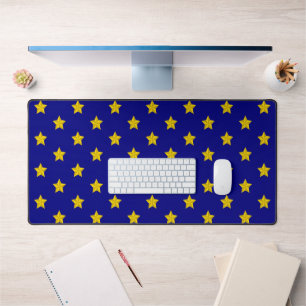 Gold Stars Pattern, Navy Blue, Exclusive Desk Mat