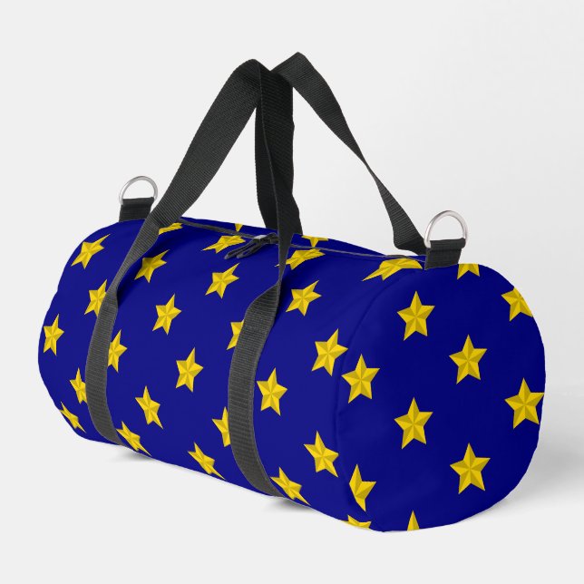 Gold Stars Pattern, Navy Blue, Exclusive Duffle Bag (Left Corner)