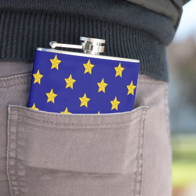 Gold Stars Pattern, Navy Blue, Exclusive Hip Flask (In Situ)