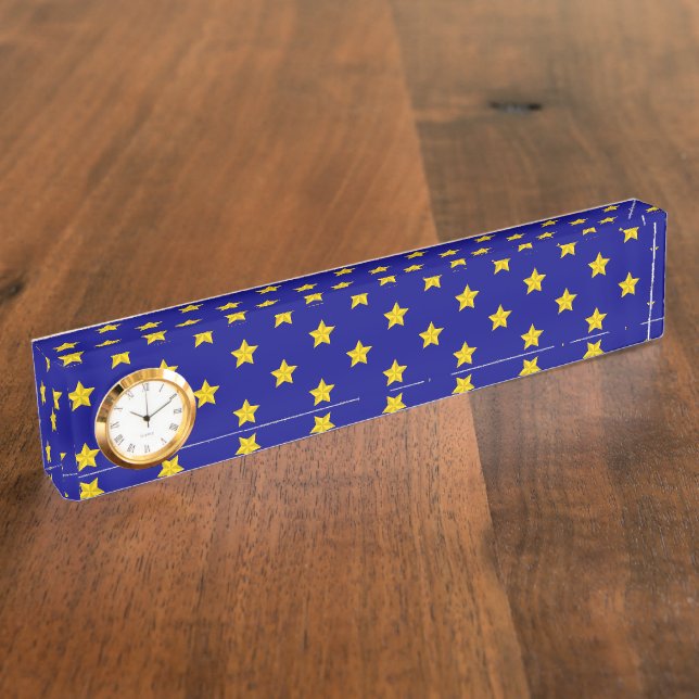 Gold Stars Pattern, Navy Blue, Exclusive Nameplate (Side)