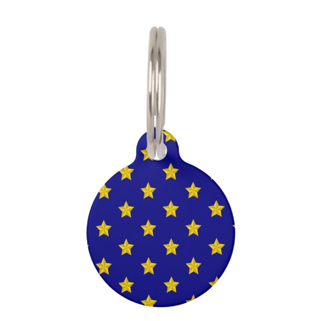 Gold Stars Pattern, Navy Blue, Exclusive Pet Tag (Front)