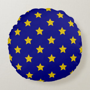 Gold Stars Pattern, Navy Blue, Exclusive Round Cushion