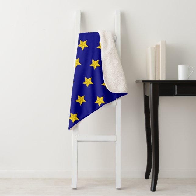 Gold Stars Pattern, Navy Blue, Exclusive Sherpa Blanket (In Situ)