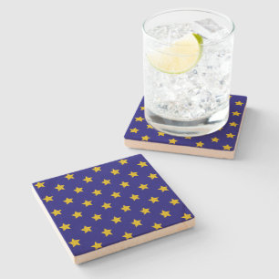 Gold Stars Pattern, Navy Blue, Exclusive Stone Coaster